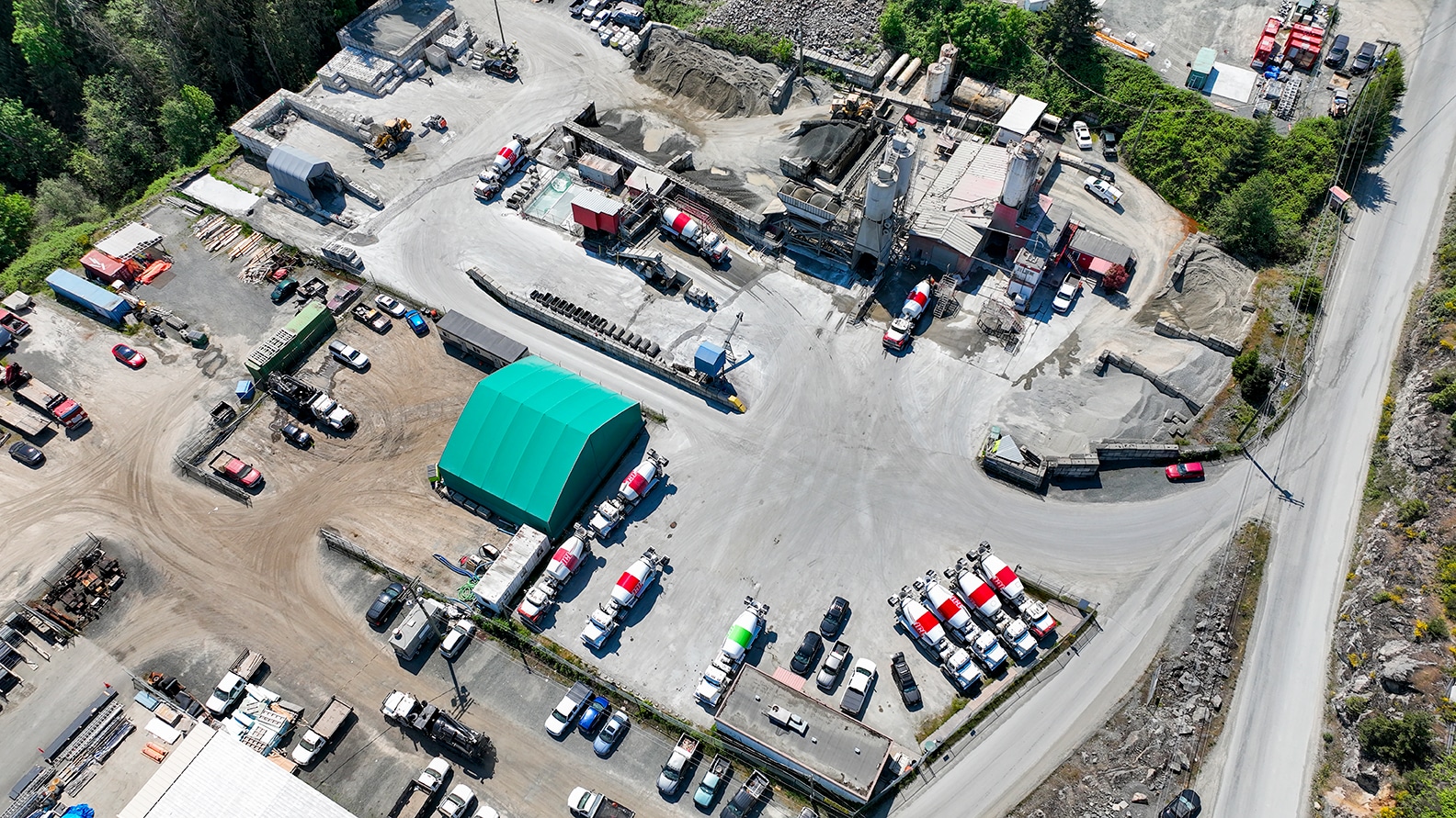 Aerial shot of the Independent Concrete Plant in Langford, BC
